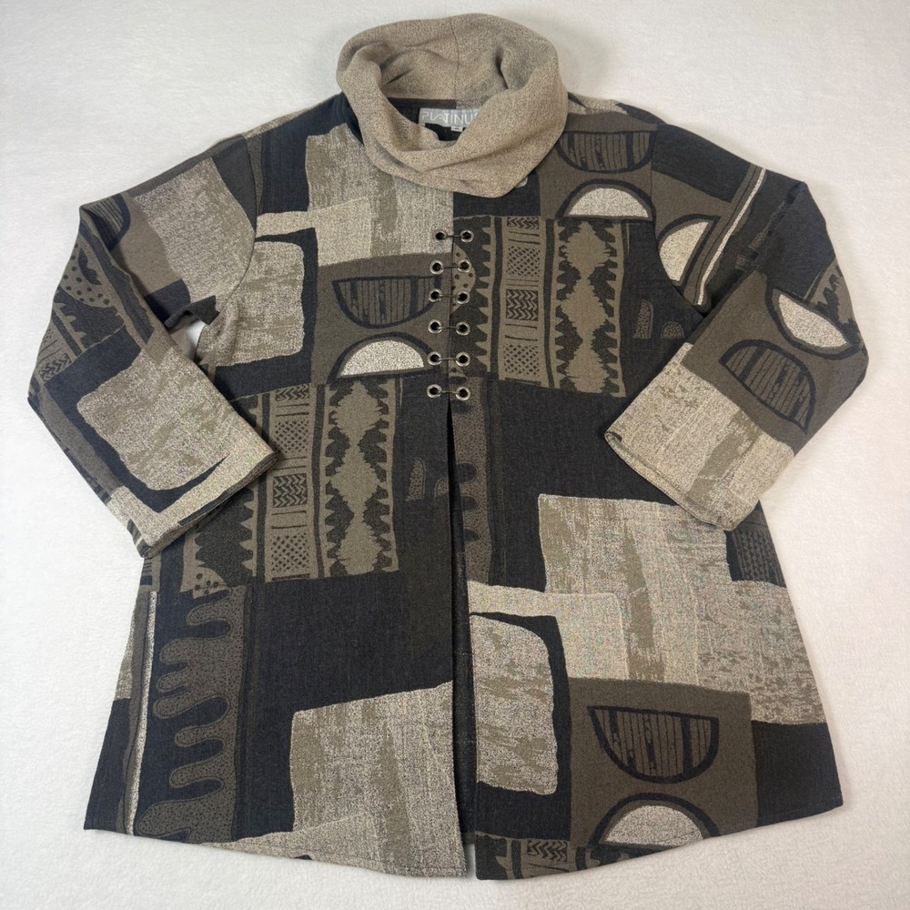 Dorothy Schoelen Platinum Jacket Womens P Black Gray Art to Wear Geometric Cowl